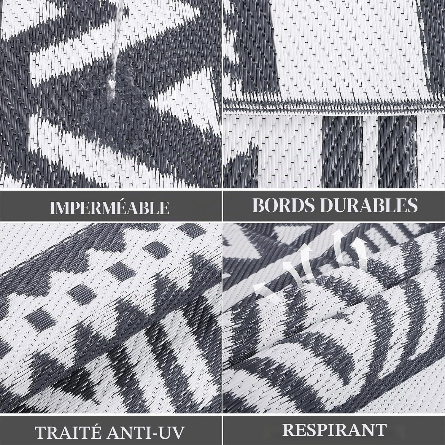 Detalle de Tapis d’extérieur réversible Enyhom 270 x 360 cm – Gris Plastique Durable, résistant UV et polyvalent