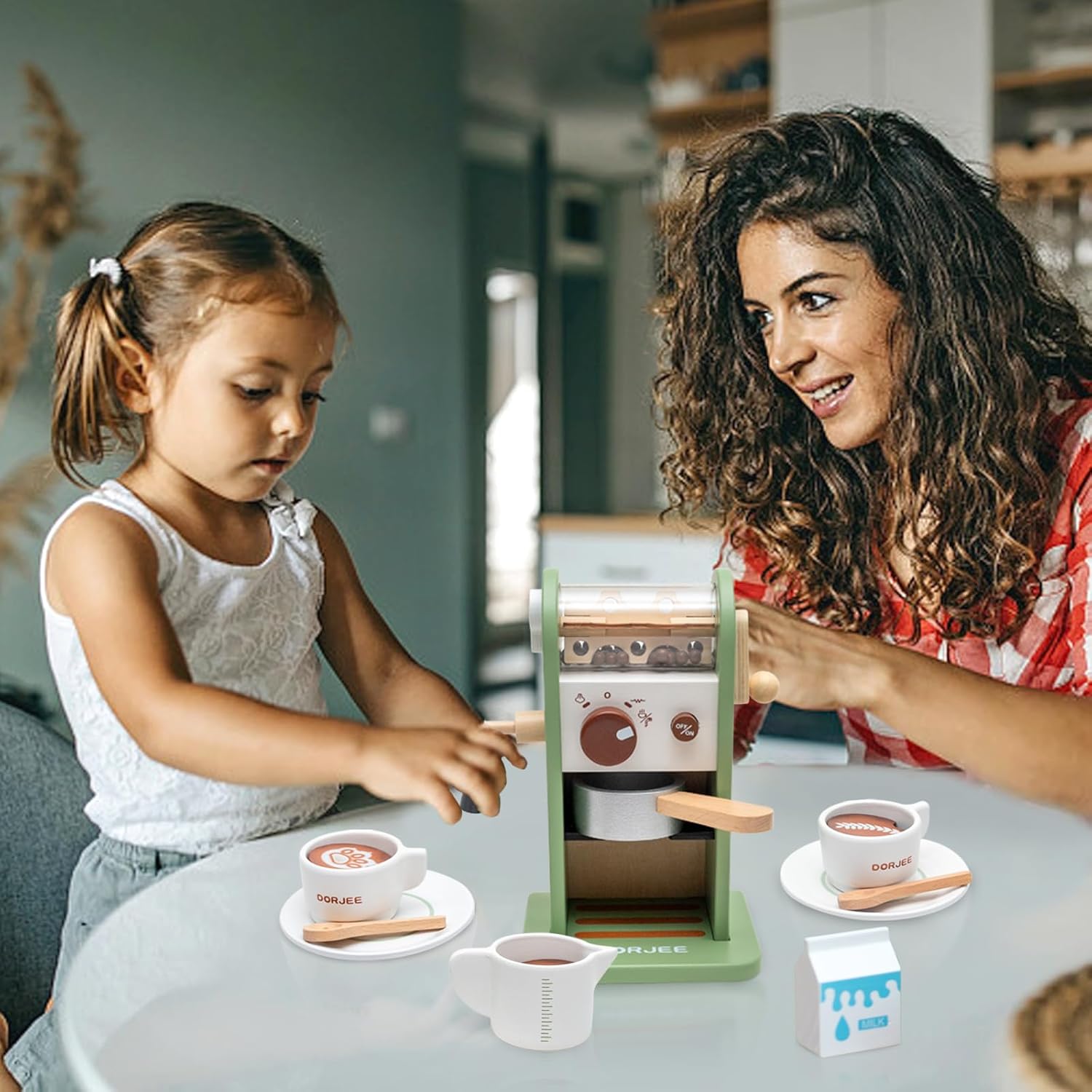 Thumbnail 6 de Smartwo Kinder-Holz-Kaffeemaschine mit Mühle – 17-teiliges Spielset für die Spielküche, grün (ab 3 Jahren)