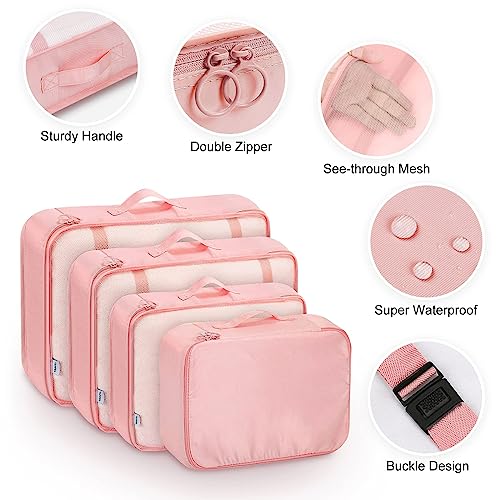 Detalle de MURISE Packing Cubes 8 pièces – Ensemble de cubes d’emballage pour valises – Rose