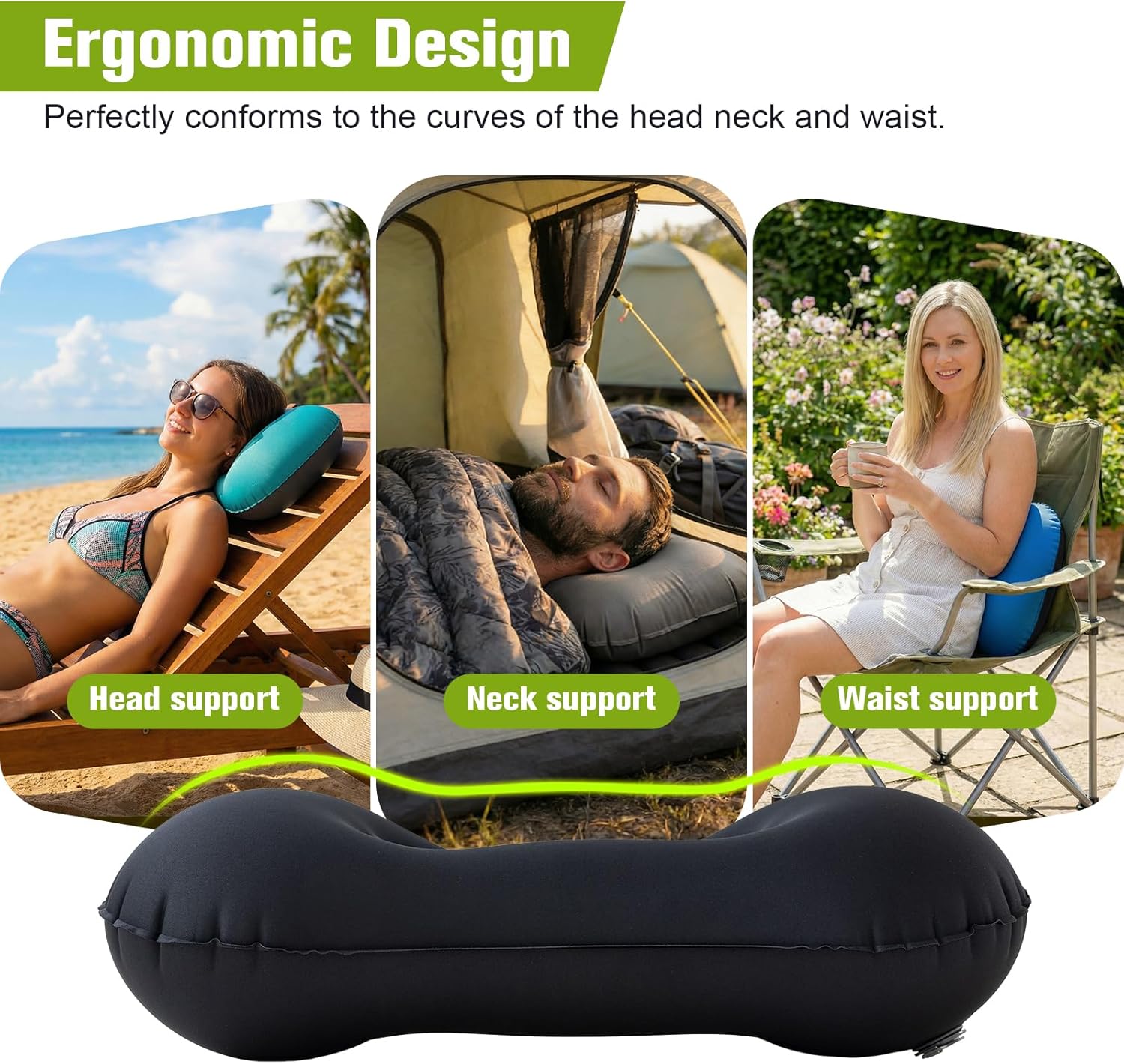 Thumbnail 3 de JetsCush Camping-Kissen aufblasbar ultraleicht (Schwarz) – ergonomisch für Outdoor & Reise