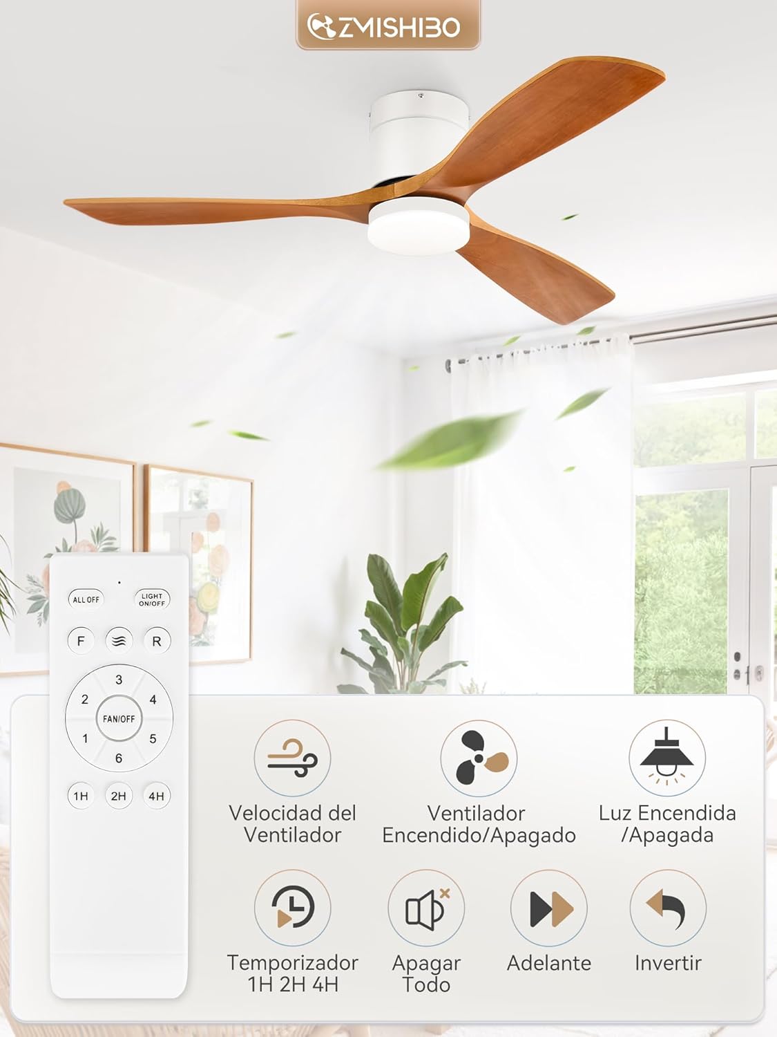 Thumbnail 4 de Título mejorado: ZMISHIBO Ventilador Techo Ø132cm Luz 6 Velocidades 🌀