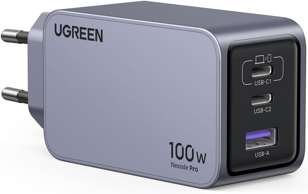 Detalle de UGREEN Nexode Pro Mini USB-C-lader 100 W met GaN en 3 poorten