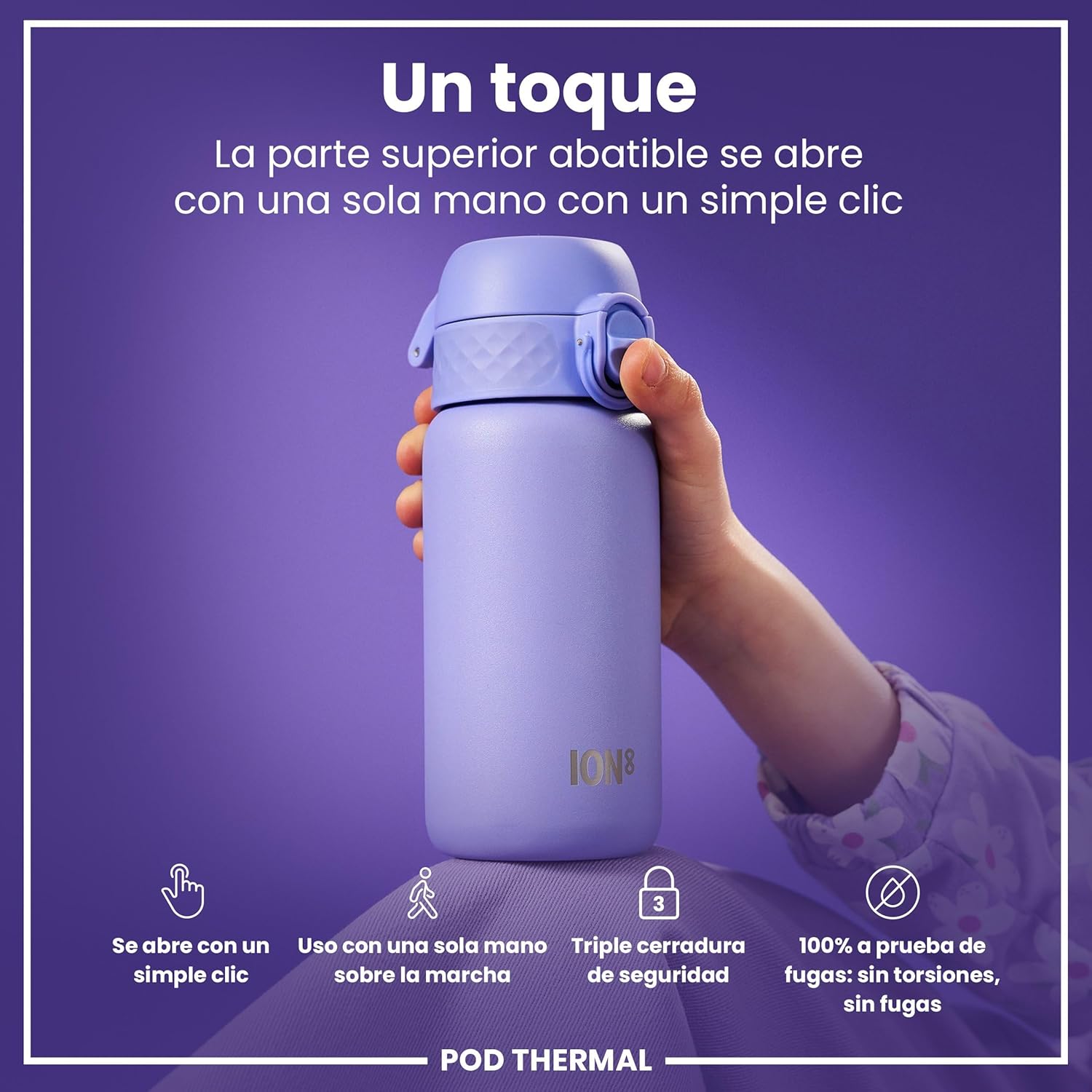 Detalle 2 de ION8 Botella Térmica Agua Niños 🧊, 320ml, Sin Fugas, Fácil Abrir