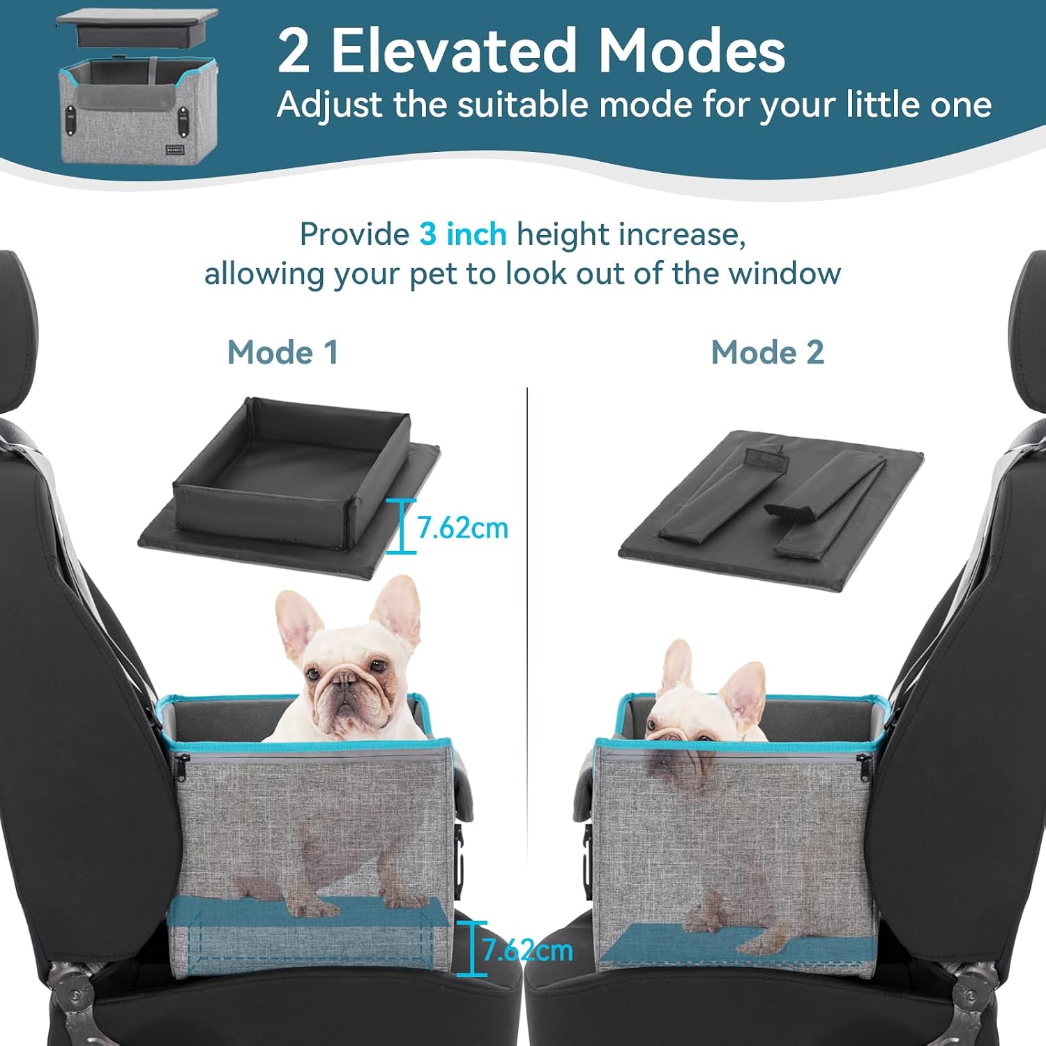 Thumbnail 6 de Petsfit Hunde Autositz für kleine Hunde (41×33×28 cm) – stabiler Rücksitz mit Sicherheitsgurt-Halteclip und waschbaren Plüschkissen
