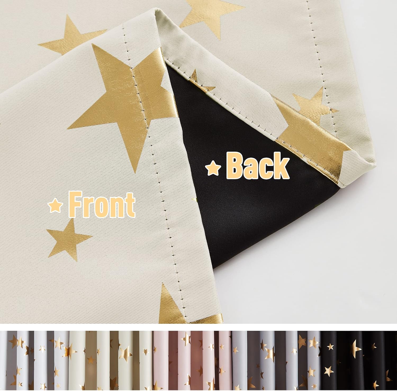 Thumbnail 5 de Treatmentex Beige Gold Star Blackout Curtains (72 inch drop) – 2 Eyelet Panels