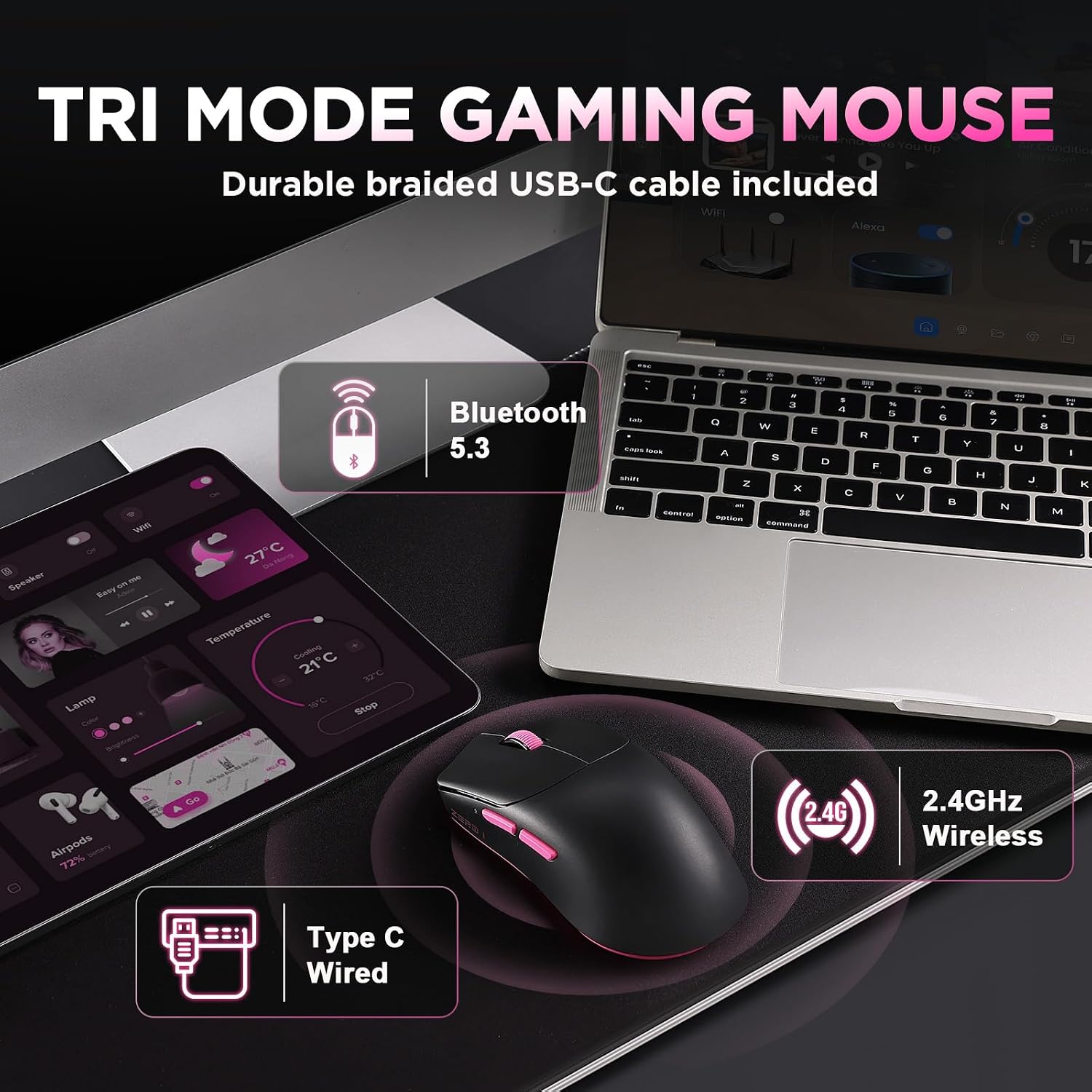 Detalle de MIKIBY Zero1 Pro Wireless Gaming Mouse, 55g, Tri-Mode, 6 Buttons
