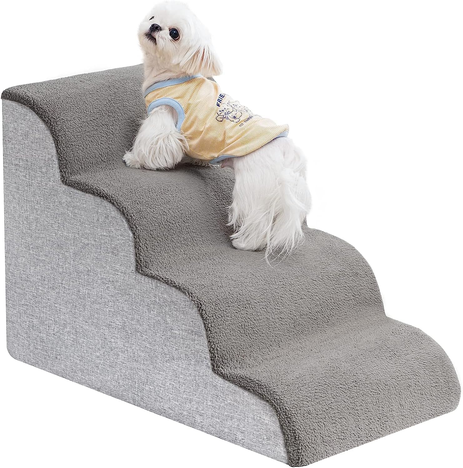 Detalle de Uross Dog Stairs for Small Dogs – 4-Tier High-Density Foam Steps with 17° incline for Bed Access