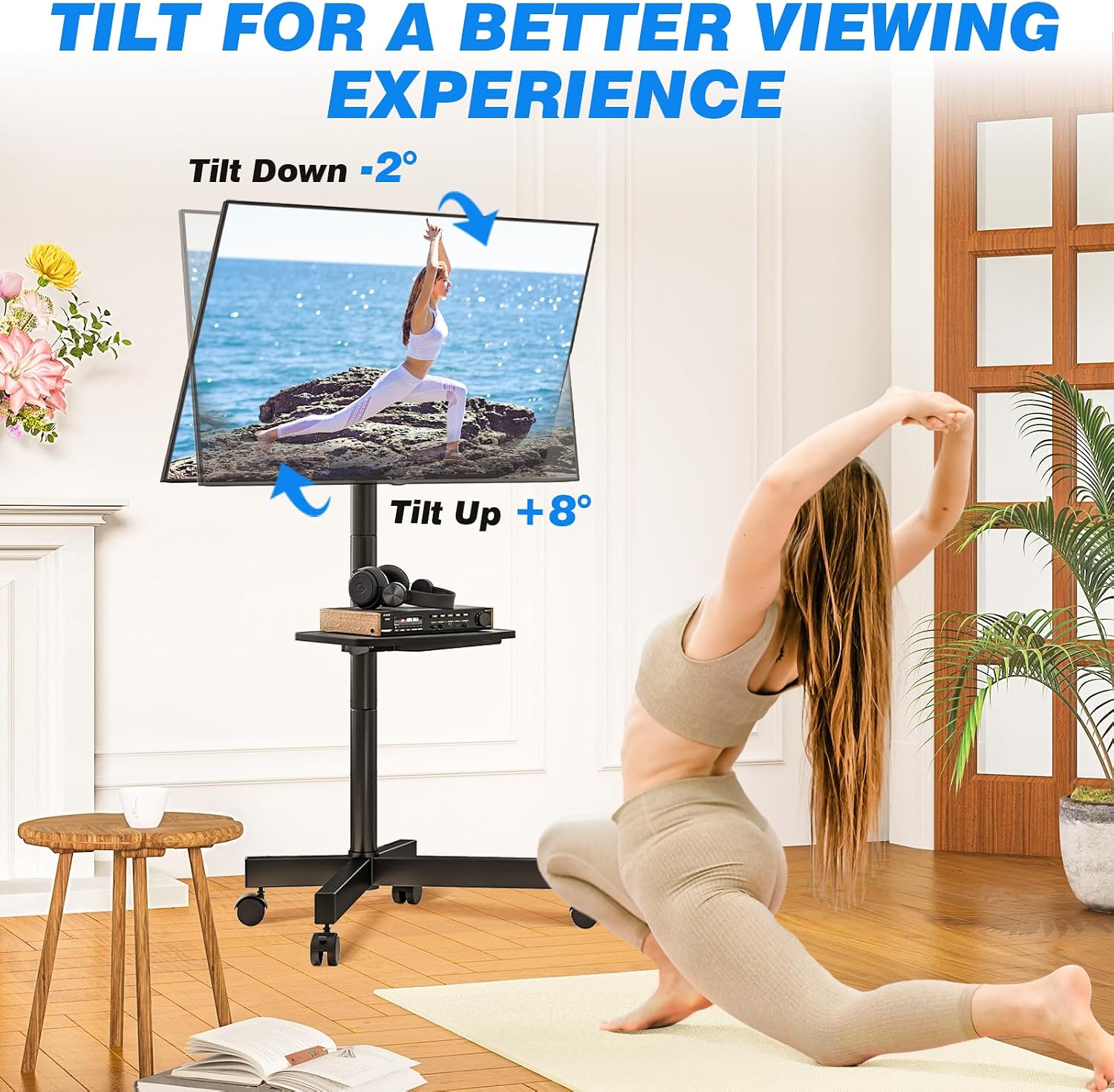 Detalle 2 de RFIVER rollbarer TV-Ständer auf Rollen für 27–60 Zoll: höhenverstellbar, neigbar, VESA bis 400x400