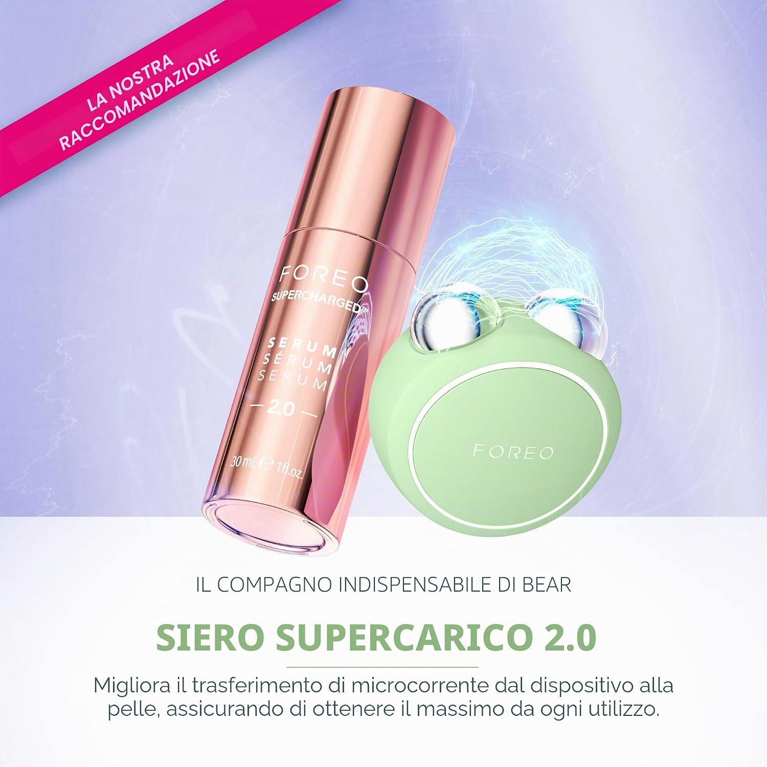 Detalle de Foreo Bear 2 Go massaggiatore viso lifting a microcorrente (pistacchio) compatto da viaggio