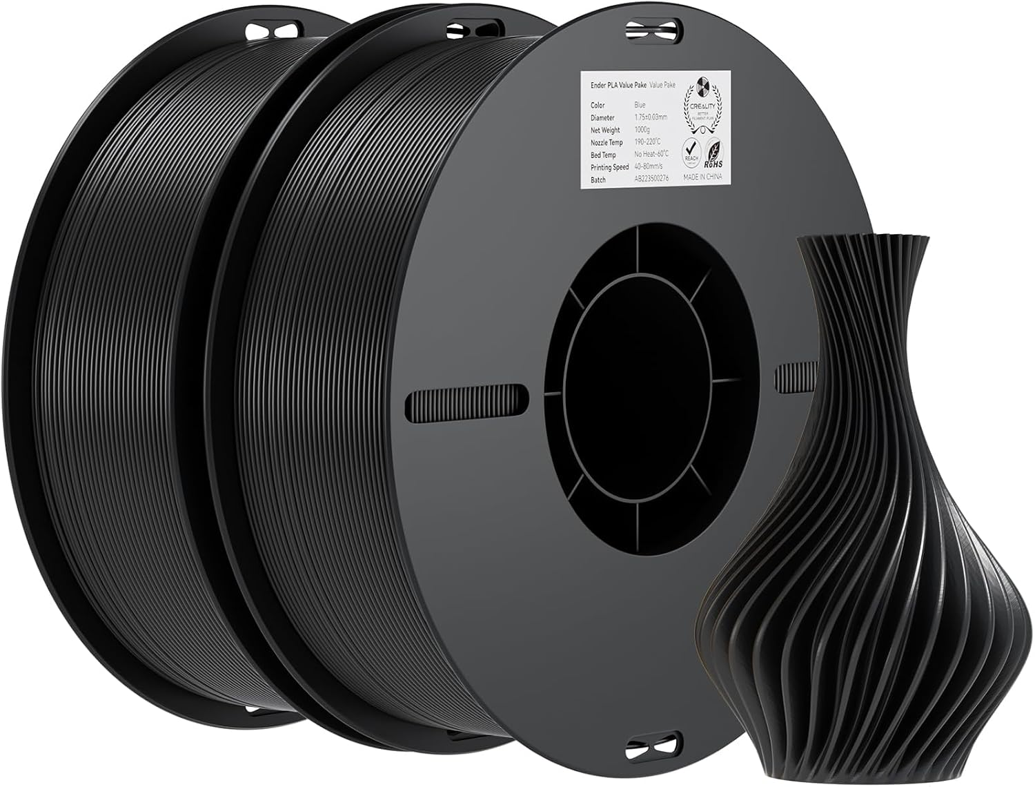 Detalle de Creality Ender PLA Filament 1,75mm Schwarz – 2er-Pack, 1 kg pro Spule
