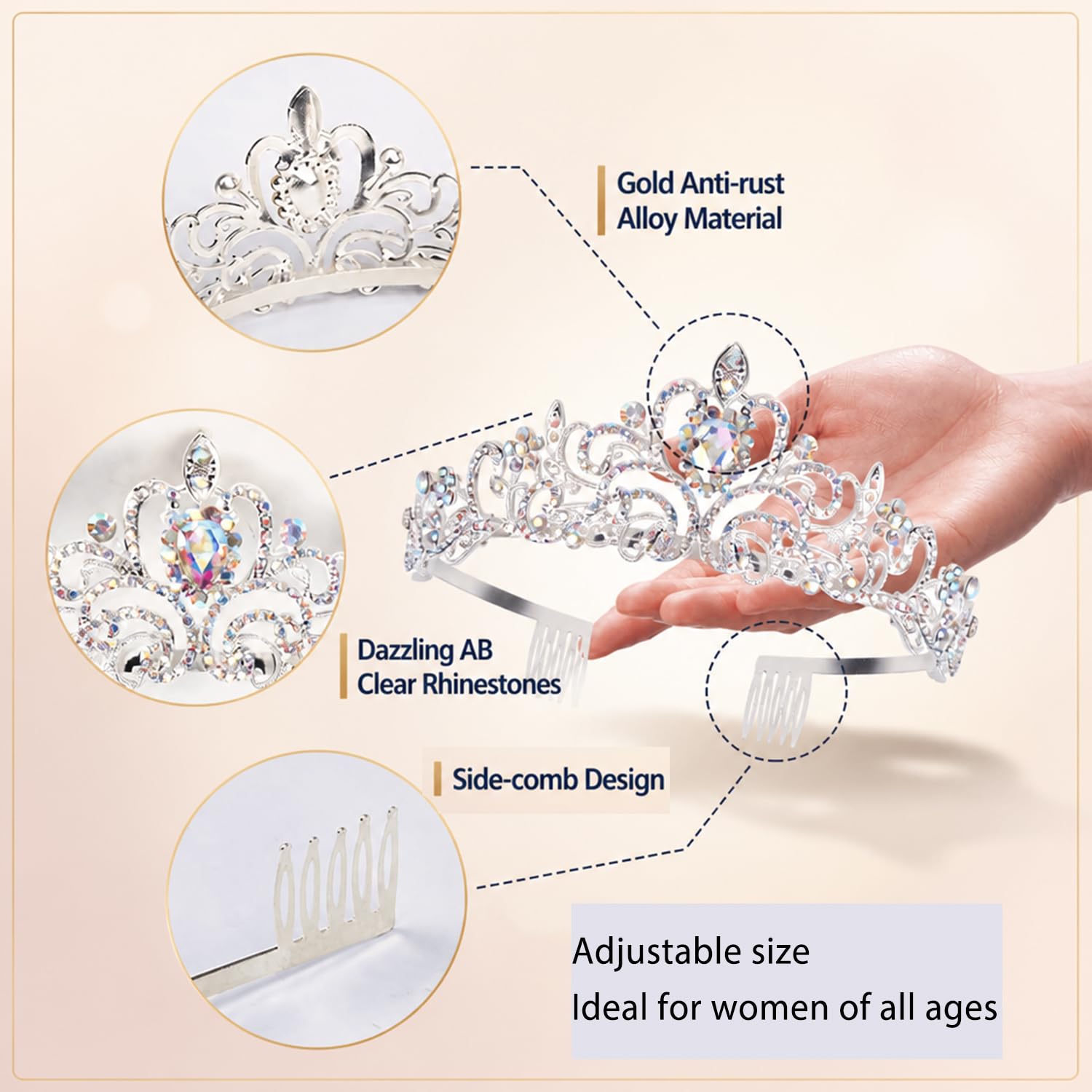 Detalle de Didder Didder-Beauty-EF296-W Crystal Tiara with AB Rhinestones and Hair Combs