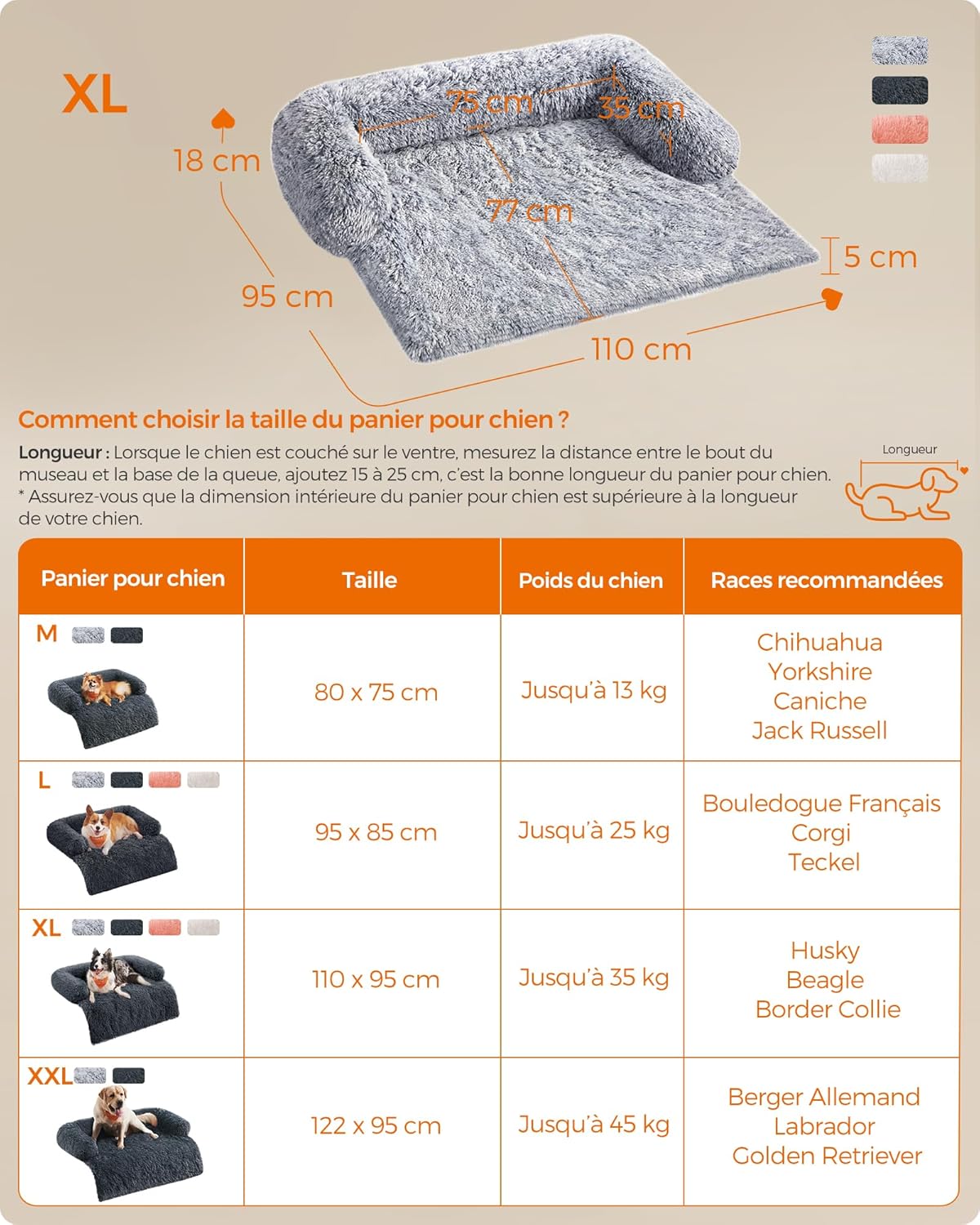 Thumbnail 5 de Feandrea FluffyHug : panier/tapis de protection en tissu peluche gris ombré (taille XL) pour canapé