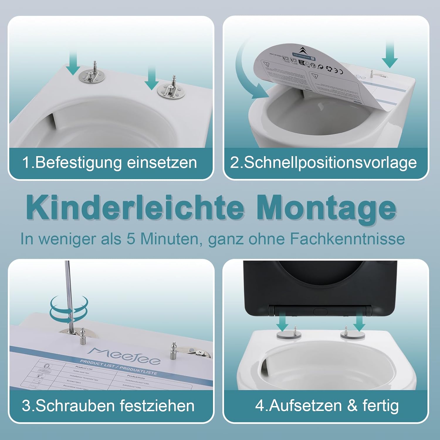 Thumbnail 3 de MEEJEE WC Sitz D Form – Toilettendeckel mit Absenkautomatik und Soft-Close, Duroplast grau