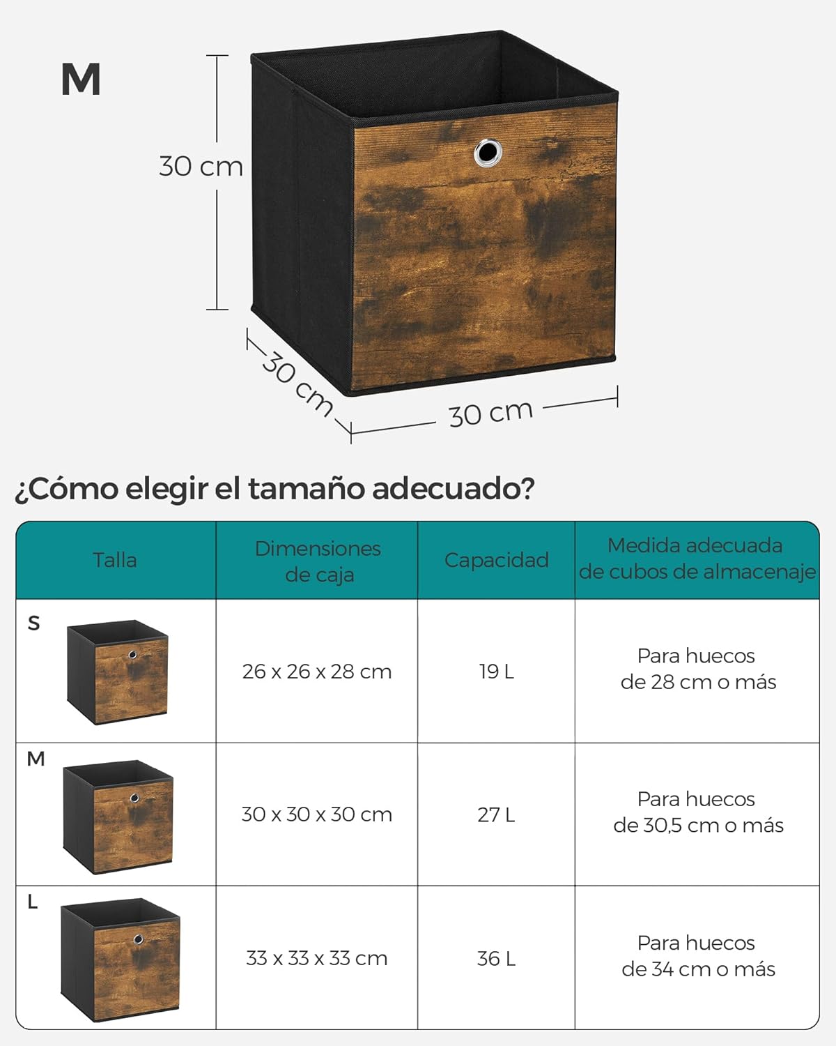 Detalle 2 de SONGMICS RFB102B01 caja almacenaje 30x30x30 cm