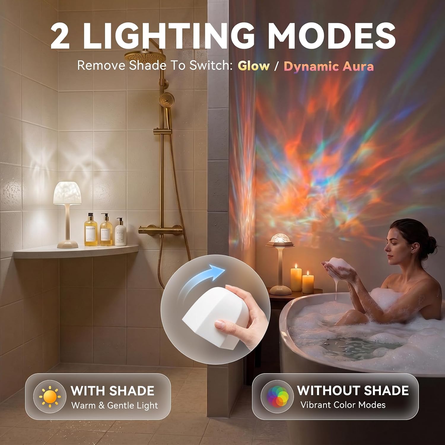 Detalle 2 de FIONSUN TL004-WH1P-FNCA Shower Lamp with 16 Colours and Ocean-Wave Projection