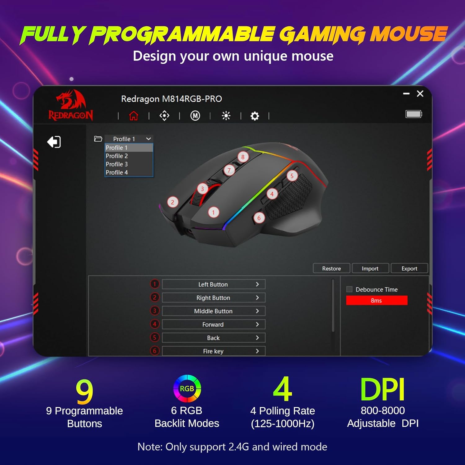 Detalle 2 de Redragon M814 Kabellose Gaming Maus 8000 DPI