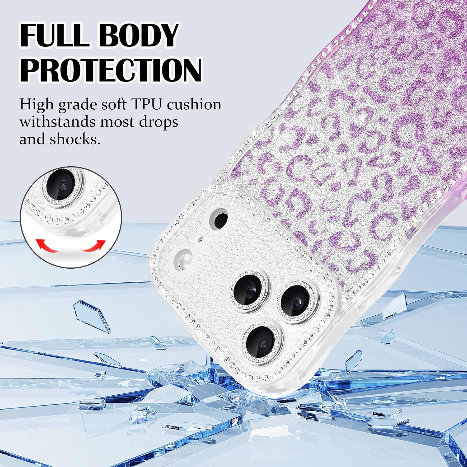 Detalle de Newseego Luxury Glitter Leopard Gradient Case for iPhone 17 Pro Max