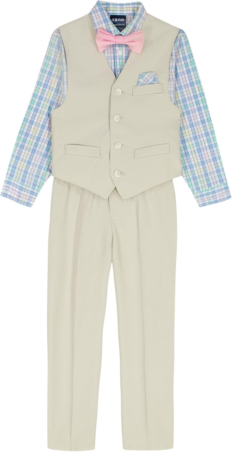 Detalle de IZOD Boys' 4-Piece Formal Dress Up Suit Set: Vest, Pants, Collared Shirt, and Tie