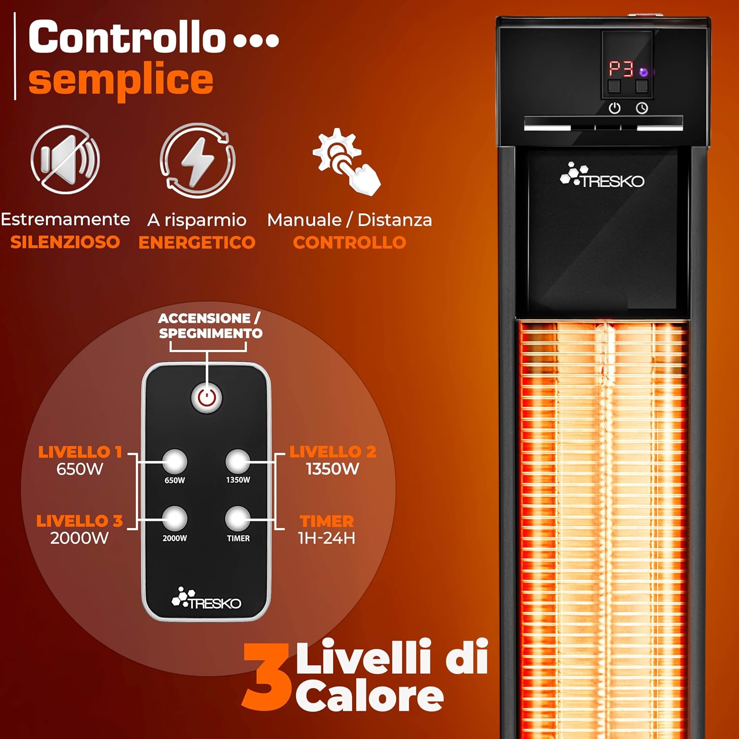 Detalle 2 de TRESKO Stufa a Infrarossi 2000W torre 📡