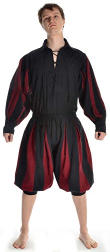 Detalle de HEMAD Pantalons Landsknecht médiéval pour Hommes – Calf-Longueur, coton pur, Noir-Rouge (S/M)