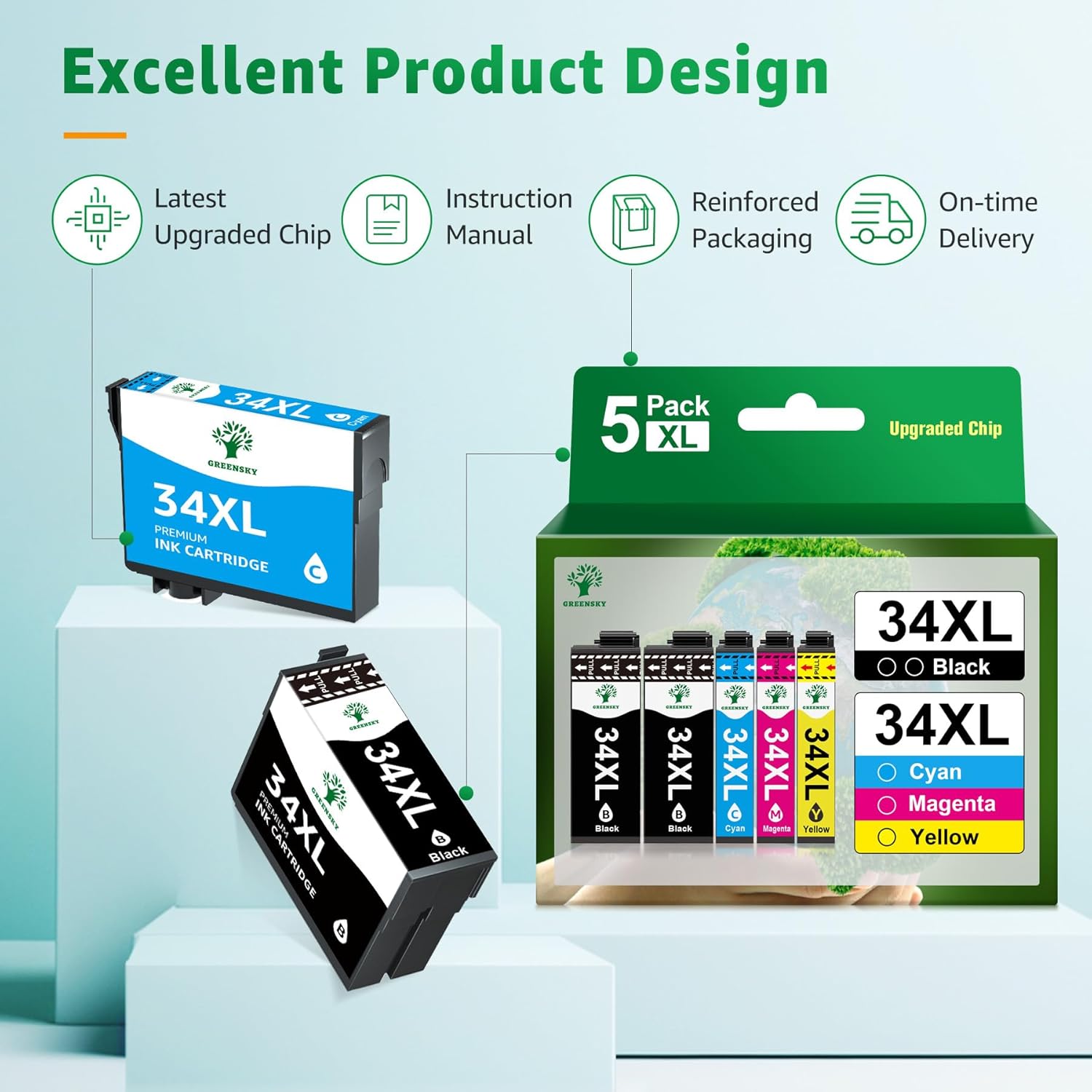 Thumbnail 4 de GREENSKY 34XL 5er Pack kompatible Epson