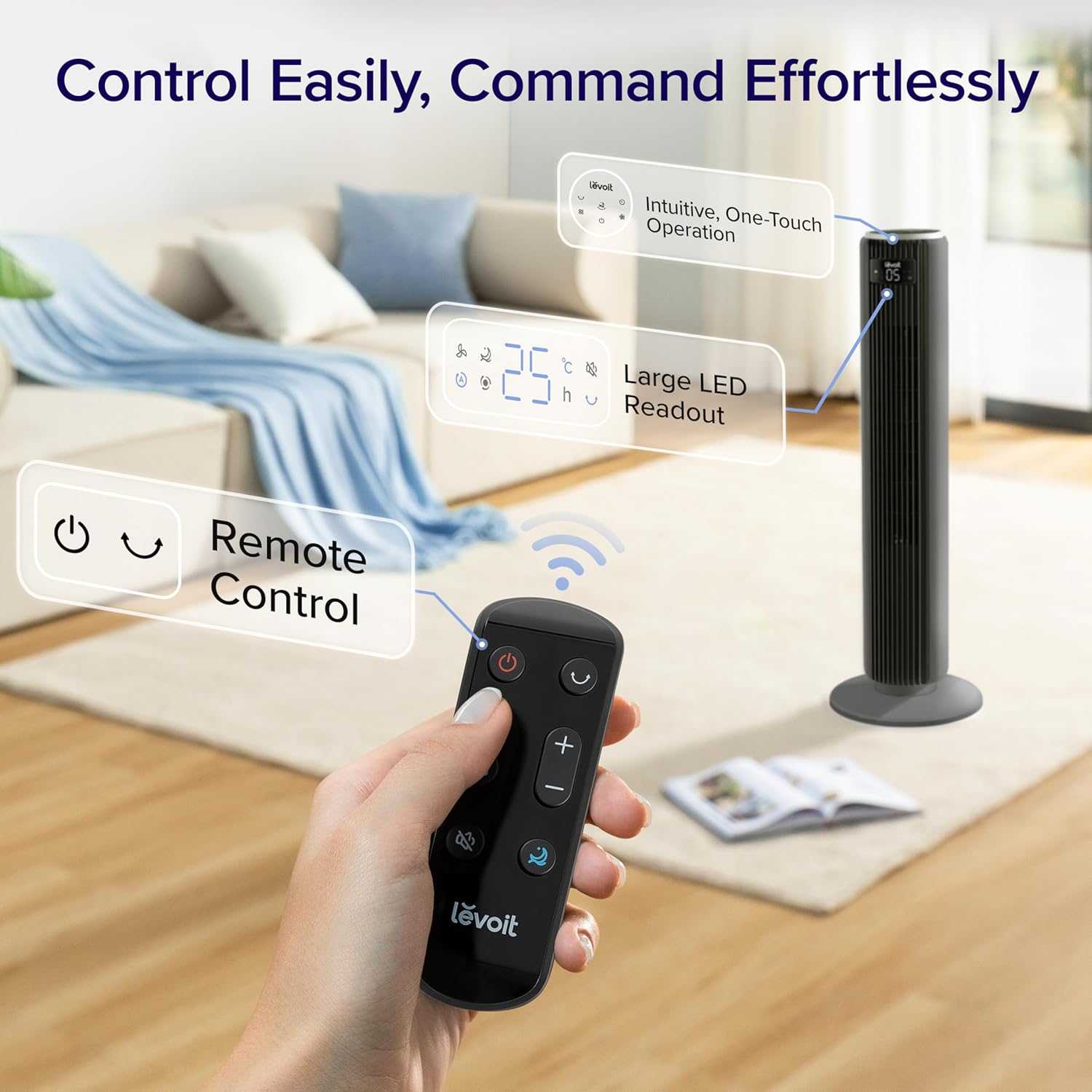 Thumbnail 6 de Levoit 23dB Silent Tower Fan – Bladeless, Whisper-Quiet Cooling for Bedroom