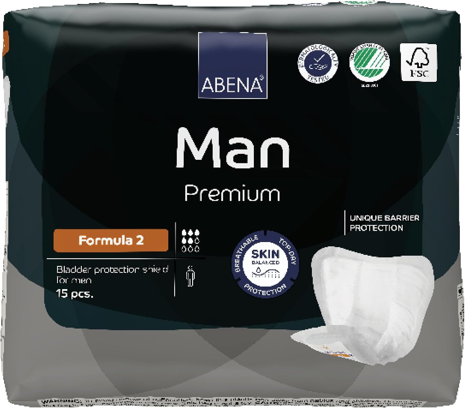 Abena Man Formula 2 700ml, Pack of 15 – Eco-Labelled Men’s Incontinence Pads