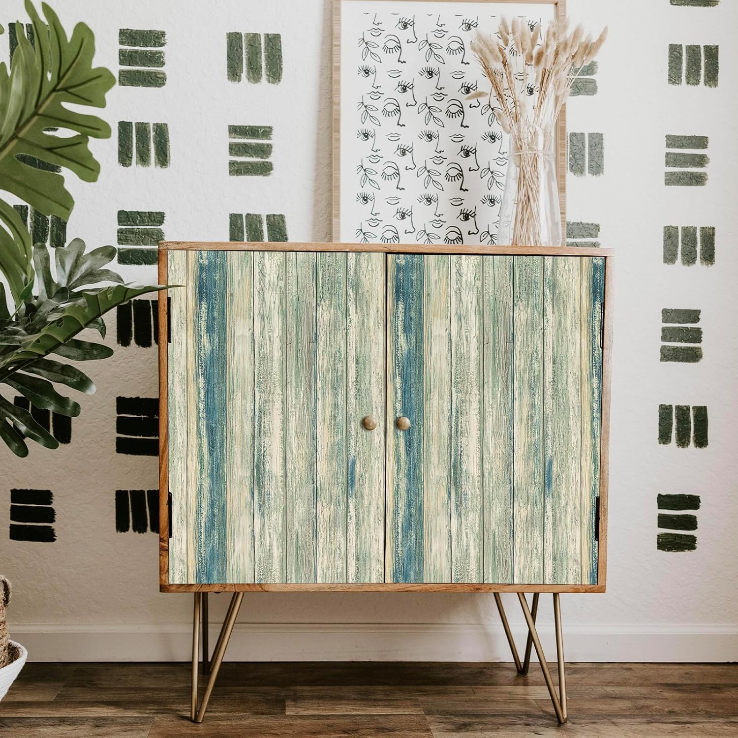 Thumbnail 6 de Hode Sticky Back Plastic Wood Effect Vinyl: Blue-Green, 30x300cm, Self-Adhesive Wallpapers for Kitchen Furnishings and Shelves