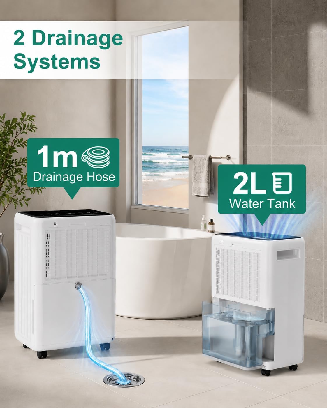 Detalle de Homtronics CAKDM07 30-Pint Dehumidifier with Continuous Drainage and Auto Defrost