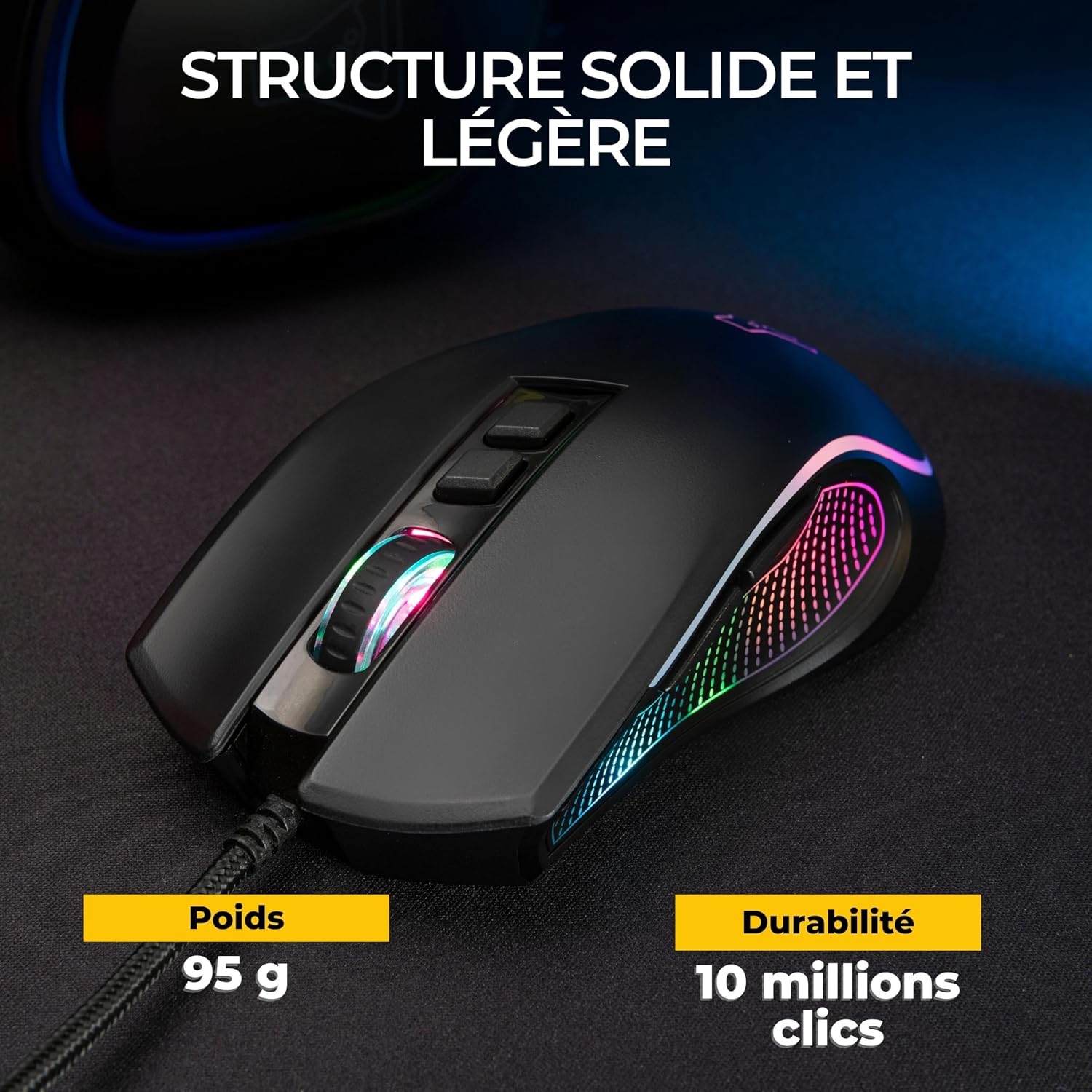Thumbnail 5 de The G-Lab Kult Thorium – Souris gamer filaire USB 12 800 DPI, 1000 Hz, 7 boutons et RGB