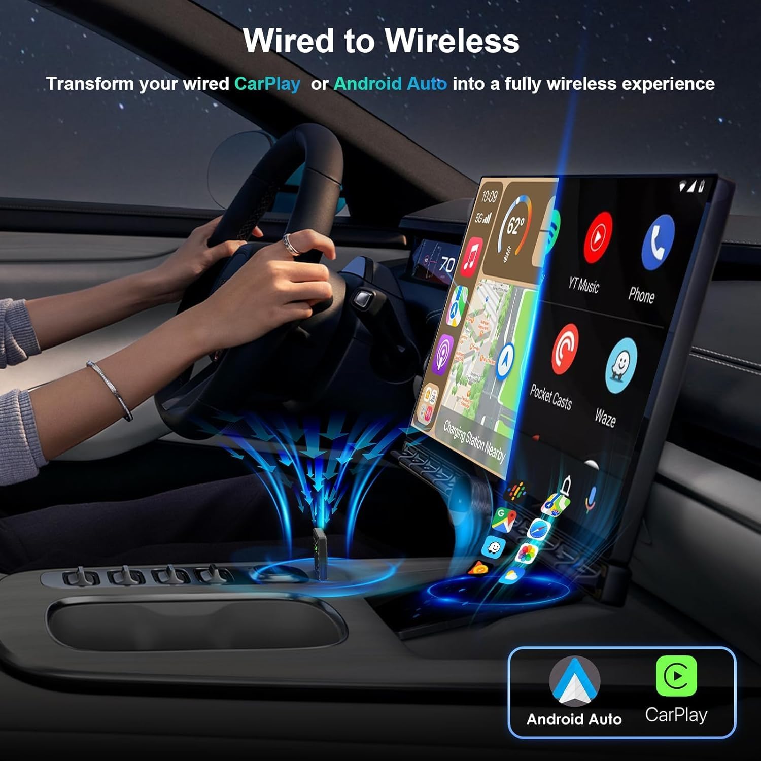 Thumbnail 1 de PWAYTEK Adattatore 2 in 1 Apple CarPlay Wireless 2025: Bluetooth 5.3 e Wi‑Fi 5.8GHz, Plug&Play per auto 2016+