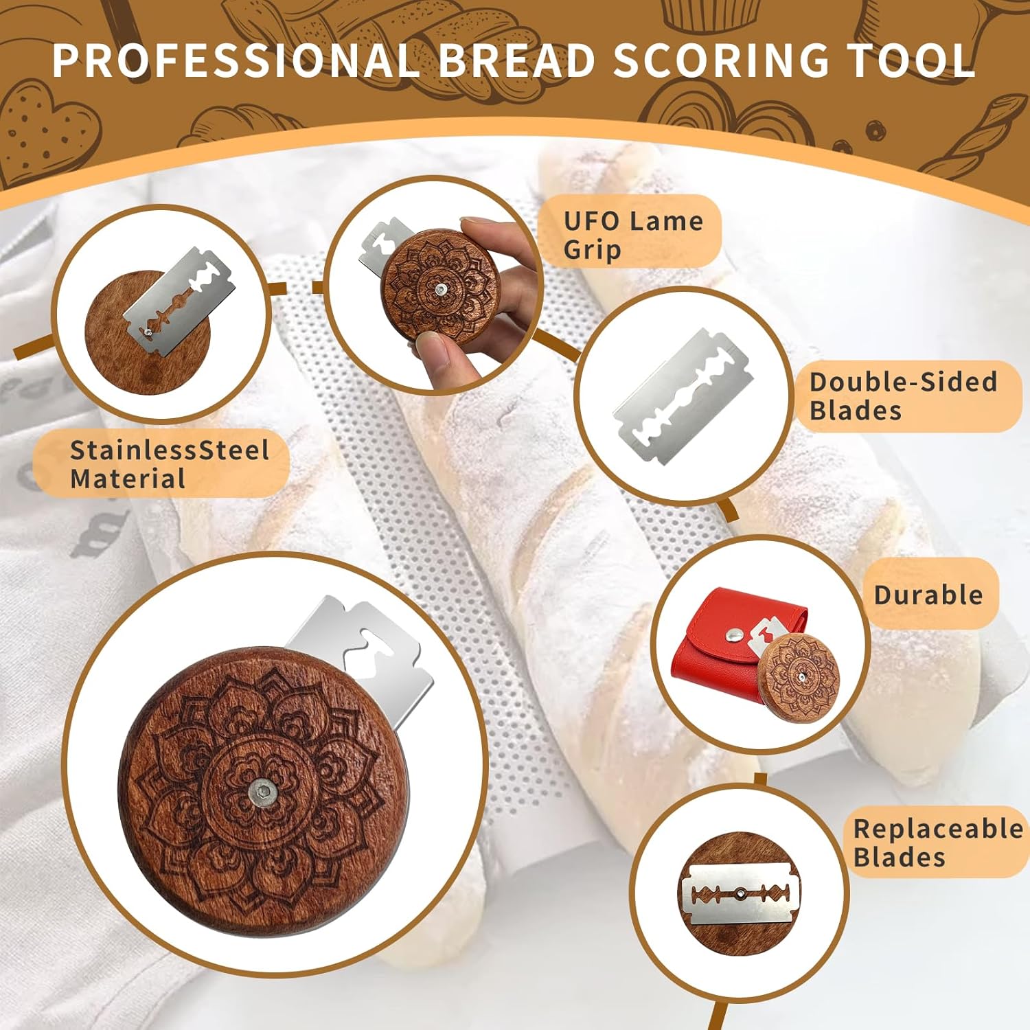 Thumbnail 6 de COOHLYEE Bread Lame with Rosewood Body