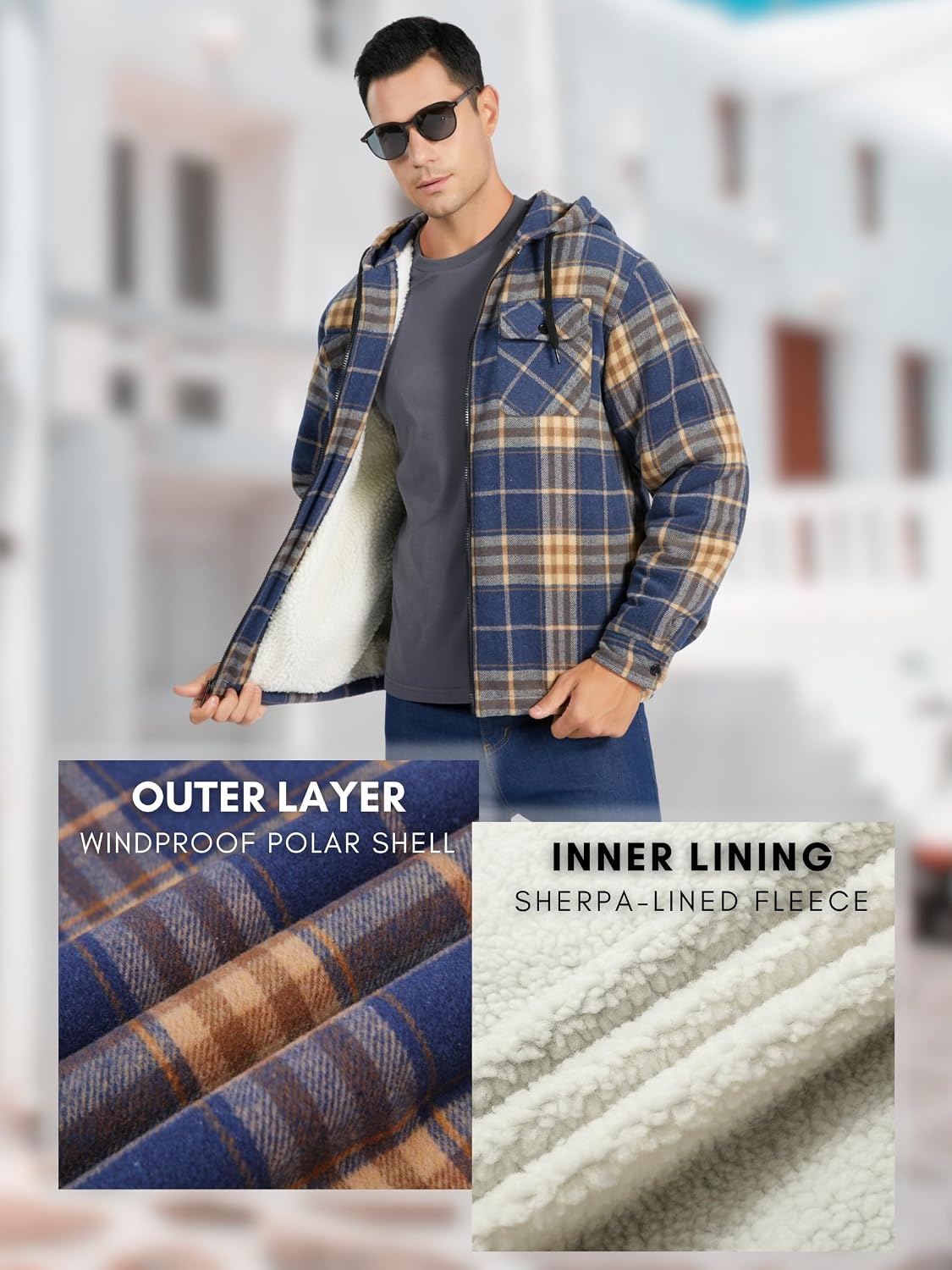 Detalle de Ceoutdoor Men's Flannel Jacket, Sherpa-Lined