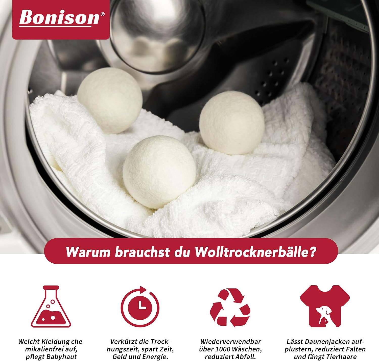 Thumbnail 6 de Trocknerbälle Wäsche 6er Set 7 cm Naturwolle