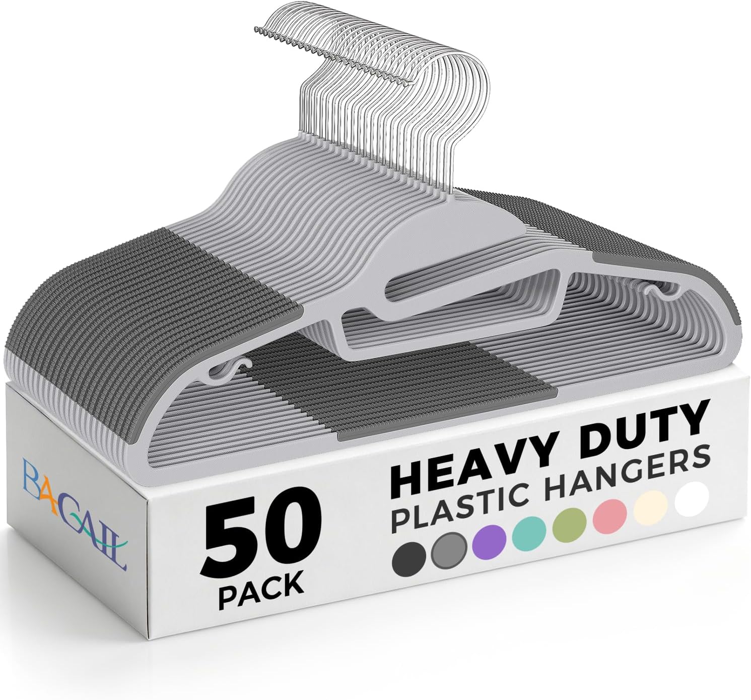 Detalle de BAGAIL Plastic Hangers, 50-Pack, 0.2-Inch Slim Profile, Non-Slip, 360° Swivel