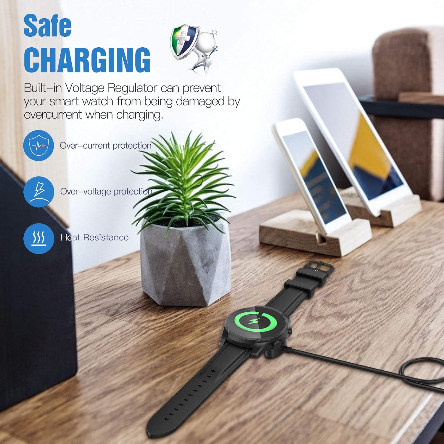 Detalle de TiMOVO Ladekabel: USB-Ladegerät für TicWatch Pro 5 / Pro 3 / Pro 3 LTE 2 – 2er-Set, 1 m, magnetische Ladestation