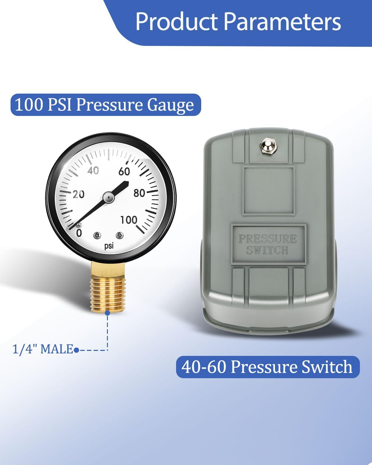 Detalle 2 de Miumoon 1" x 11" Well Pressure Tank Tee Kit, 40/60 Switch, Brass