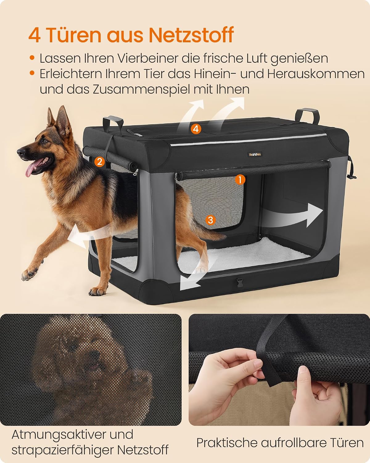 Detalle de Feandrea faltbare Hundebox 106,7 cm – Transportbox aus Stahlrahmen, Oxford-Gewebe