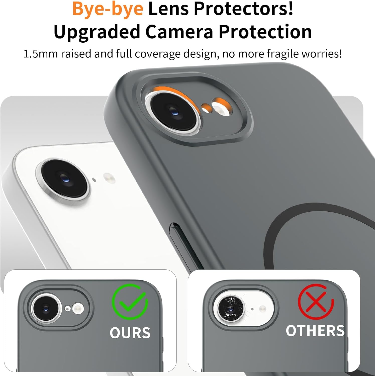 Detalle de YIBAMI Magnetic Silicone Case for iPhone 16e (6.1”) – Black with MagSafe Compatibility