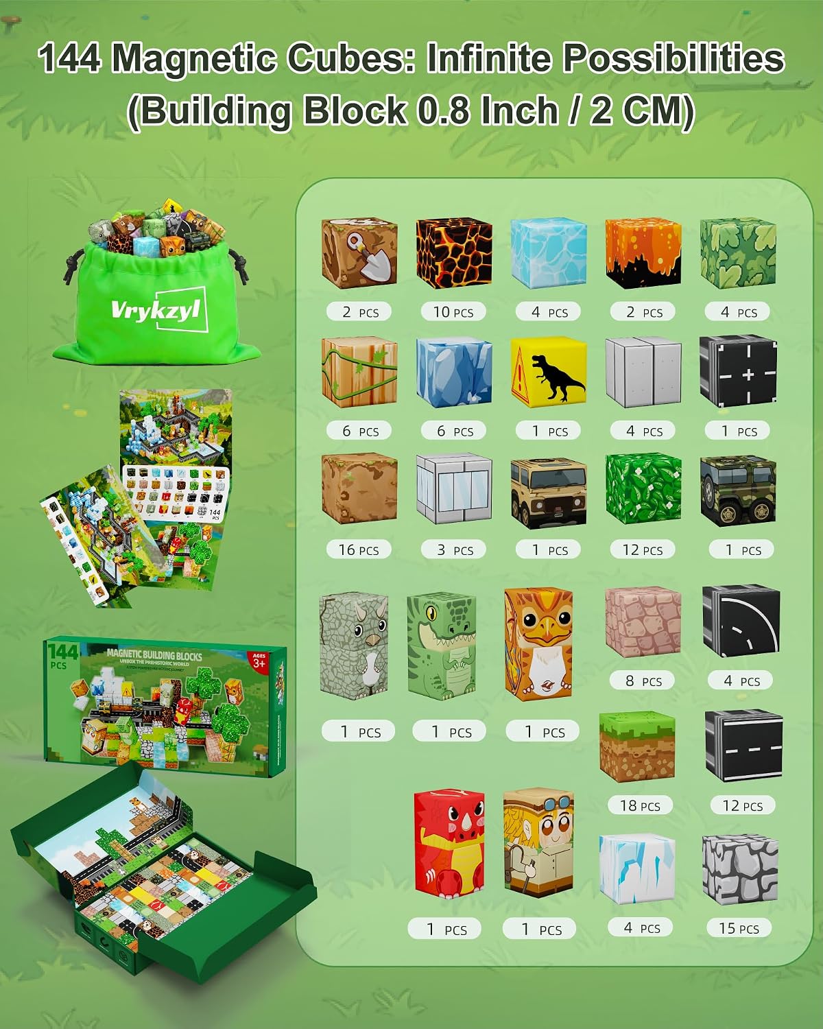 Detalle 2 de Vrykzyl Magnetic Building Blocks 144-Piece Set