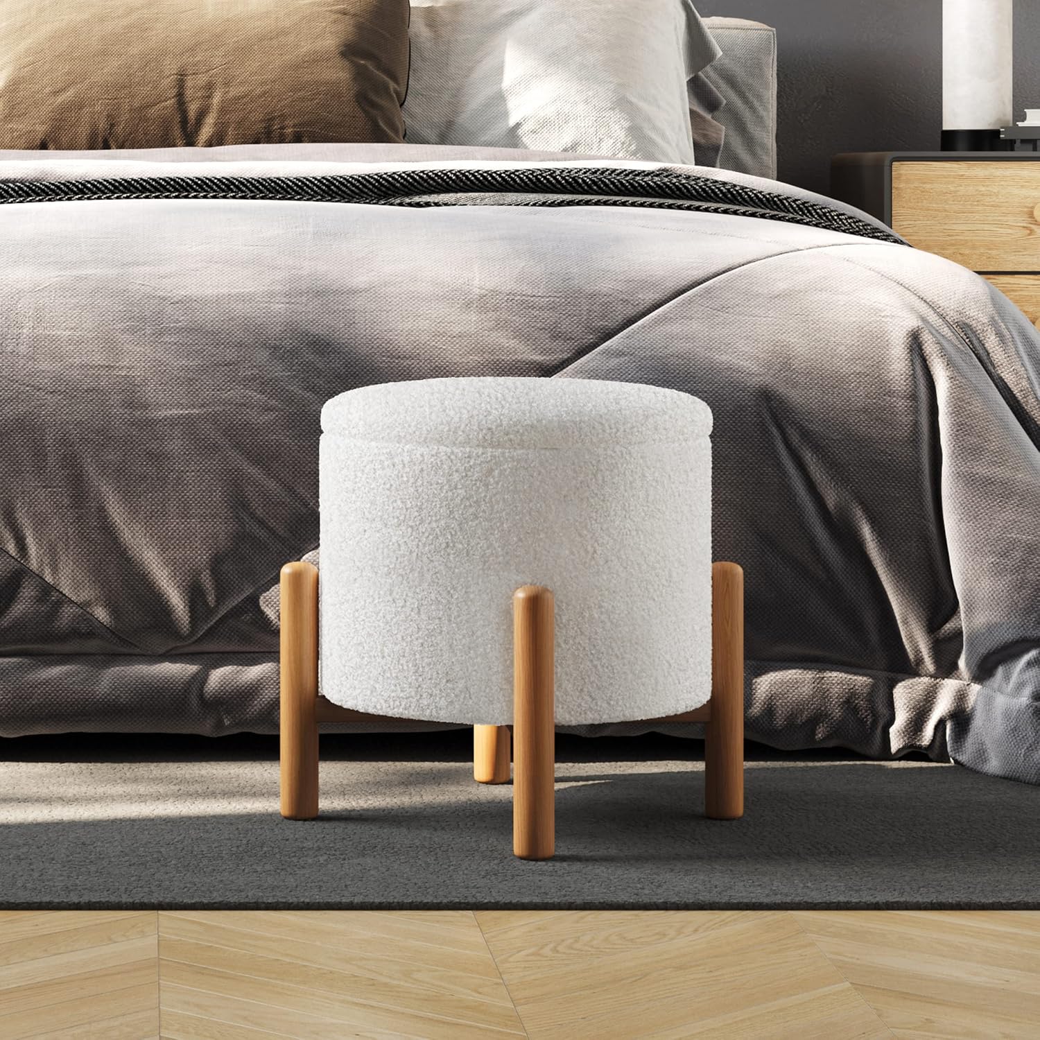 Detalle de Lavish Home Storage Ottoman in White