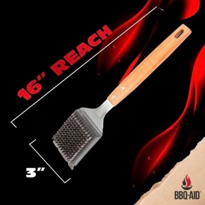 Thumbnail 1 de BBQ-Aid BBQ-AID Grill Brush and Scraper, 17-Inch Acacia Handle, Replaceable Stainless Steel Head