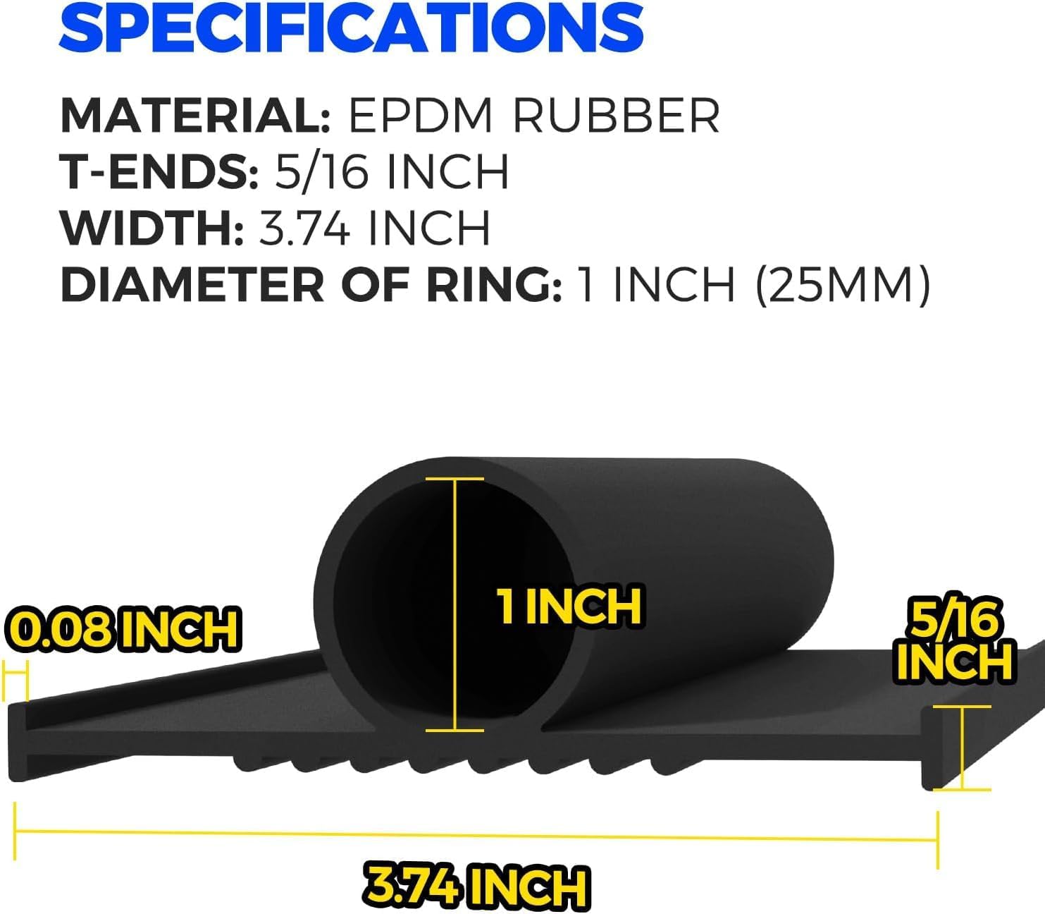 Thumbnail 6 de Holikme Garage Door Seals Bottom Rubber - Flexible EPDM Weather Stripping Kit (5/16 Inch T-End, 4 1/8 Inch Width, 22 Ft, Black)