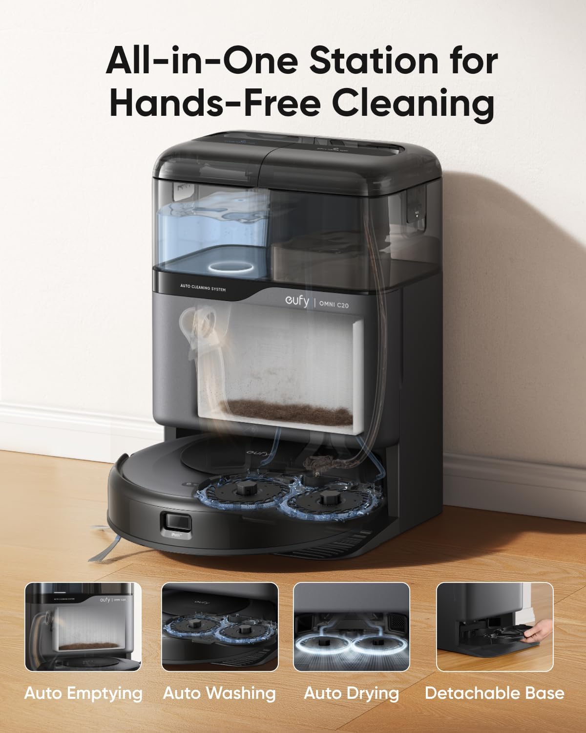 Detalle 2 de eufy T2280-Renewed C20 Omni Robot Vacuum and Mop, 7,000 Pa, All-in-One Station