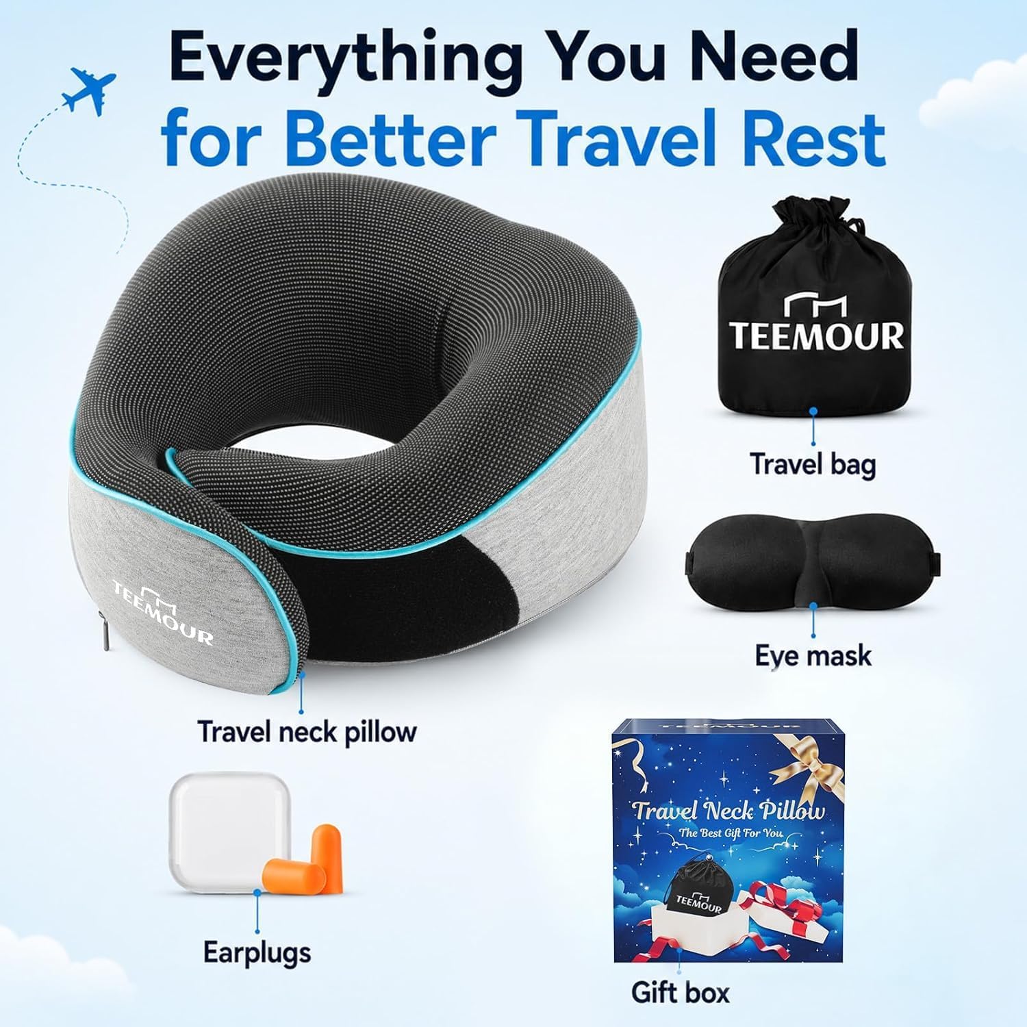 Thumbnail 4 de Nackenkissen Flugzeug Memory Foam 360° Grau