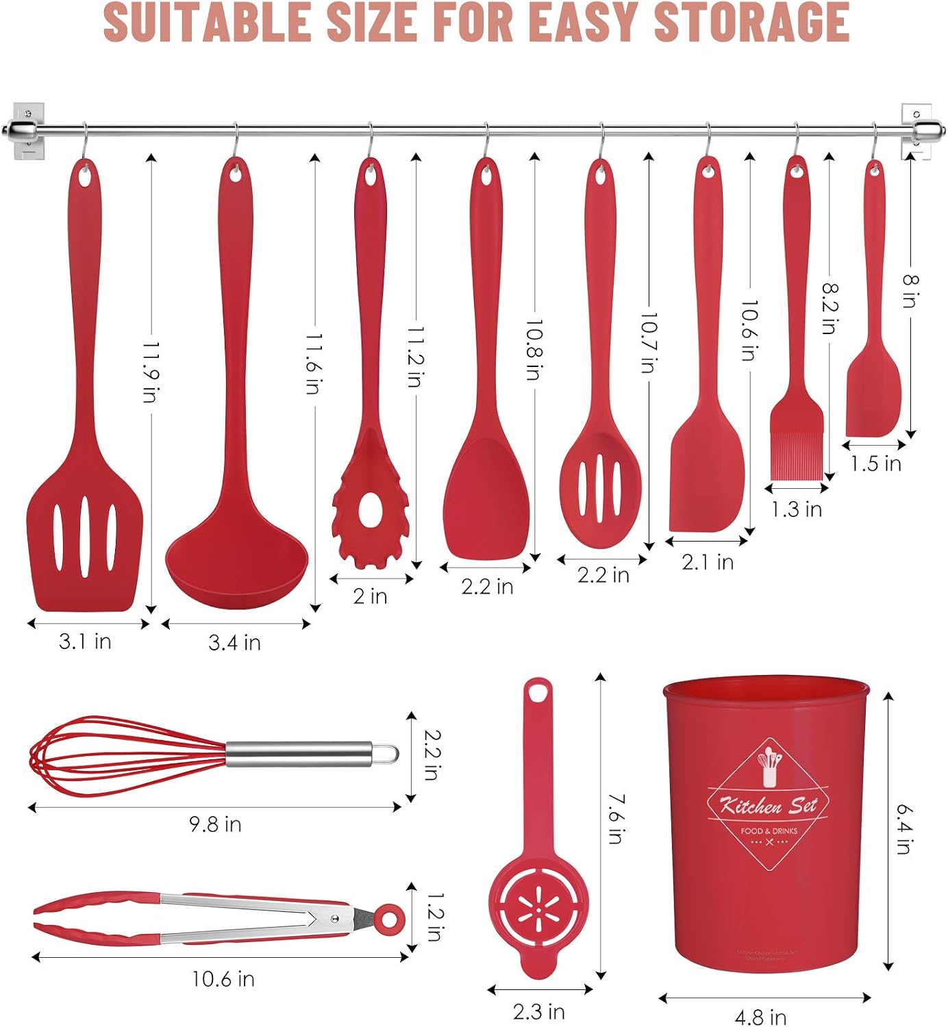 Detalle 2 de Pranski PRK001-2012-RE 12-Piece Red Silicone Utensil Set