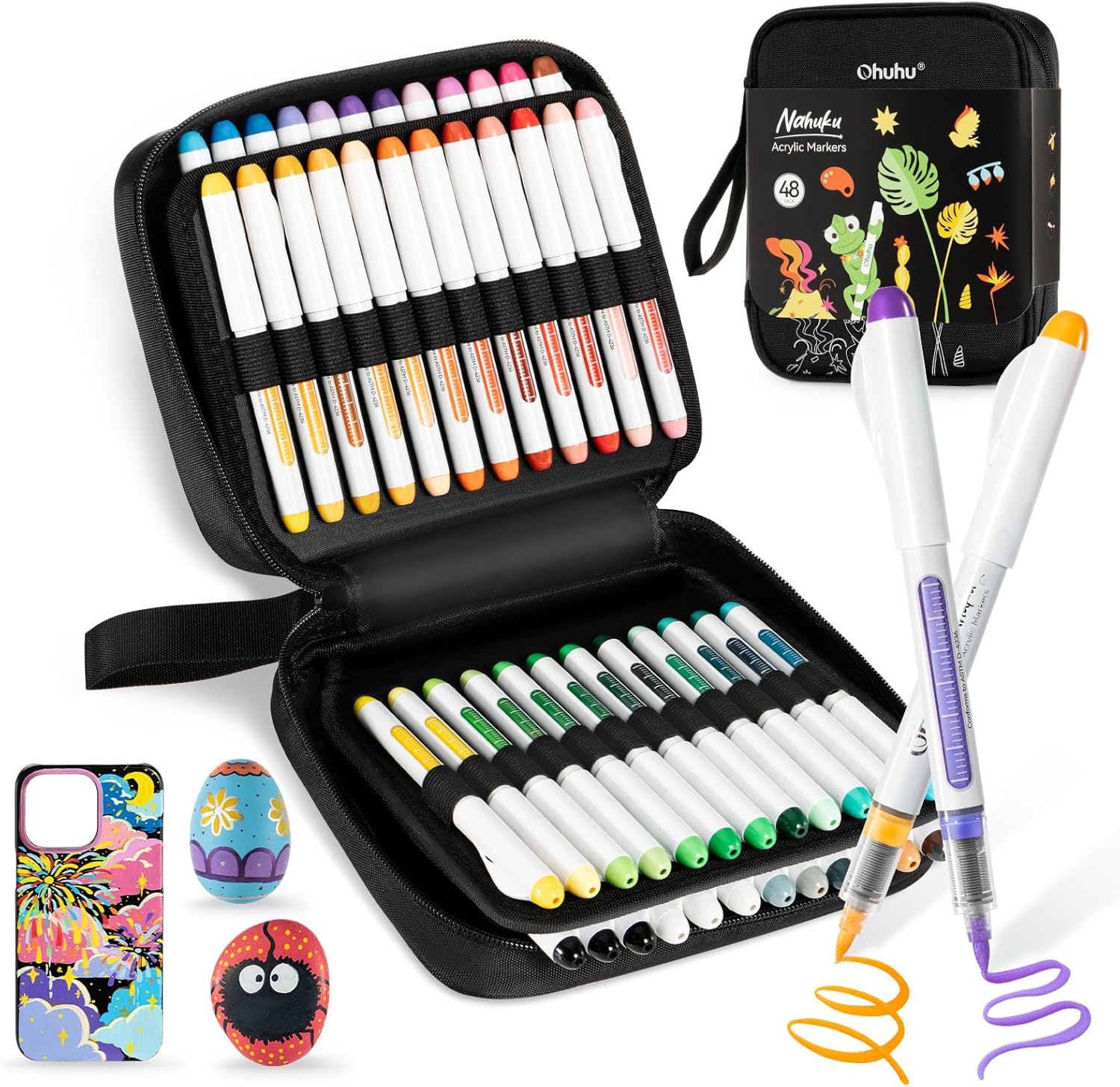Detalle de Ohuhu Acrylstifte-Set mit Pinselspitze, 48 Farben – wasserfest, lichtecht und deckend