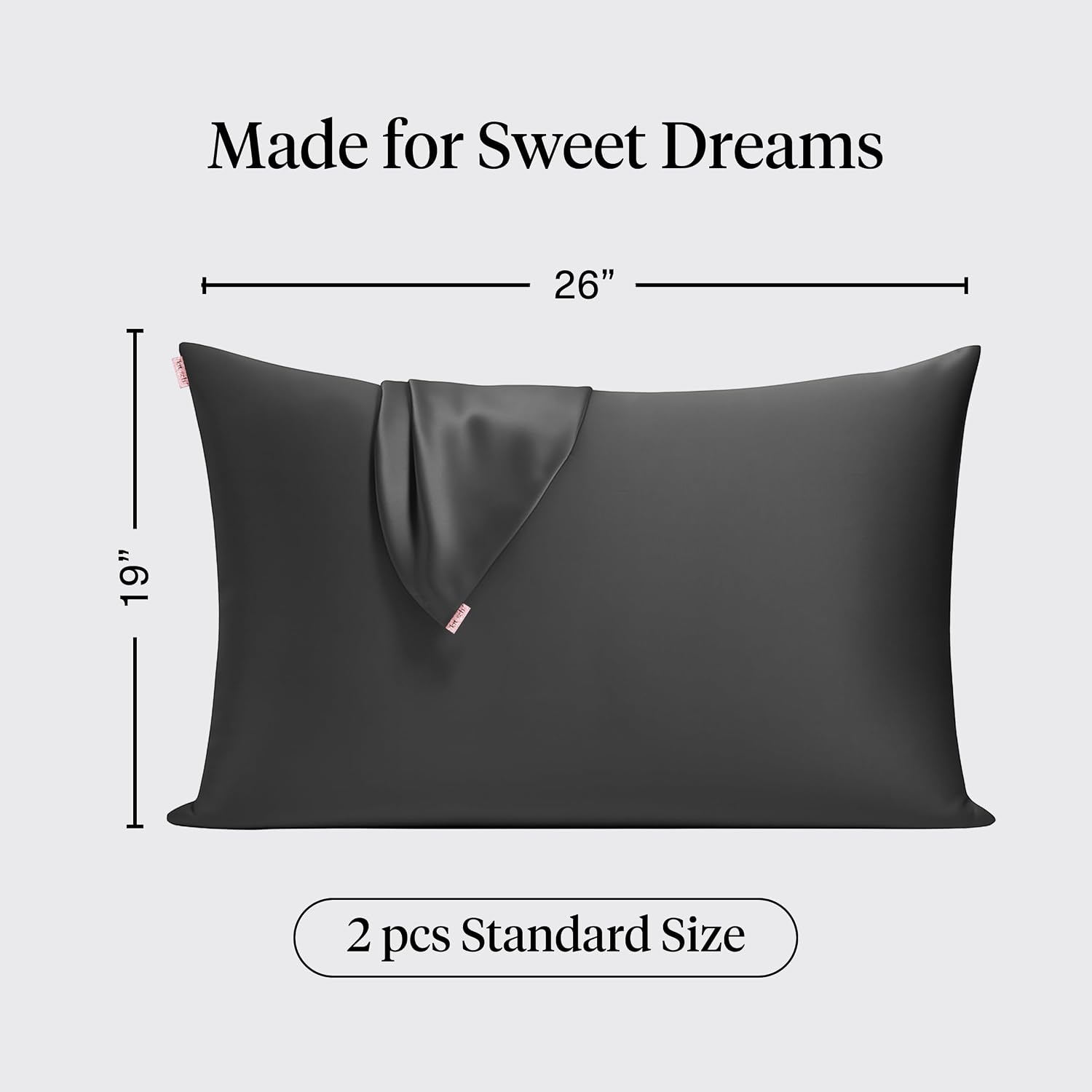 Detalle 2 de Kitsch 62293 Satin Pillowcases, Standard 19" x 26", Charcoal, 2-Pack