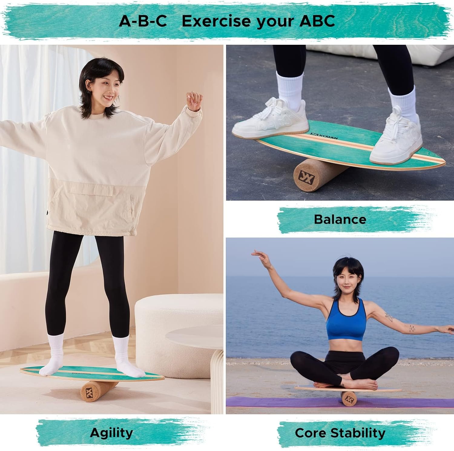 Thumbnail 4 de XCMAN Tavola da surf Balance Trainer con rullo in legno: equilibrio stabile e versatile per casa e palestra