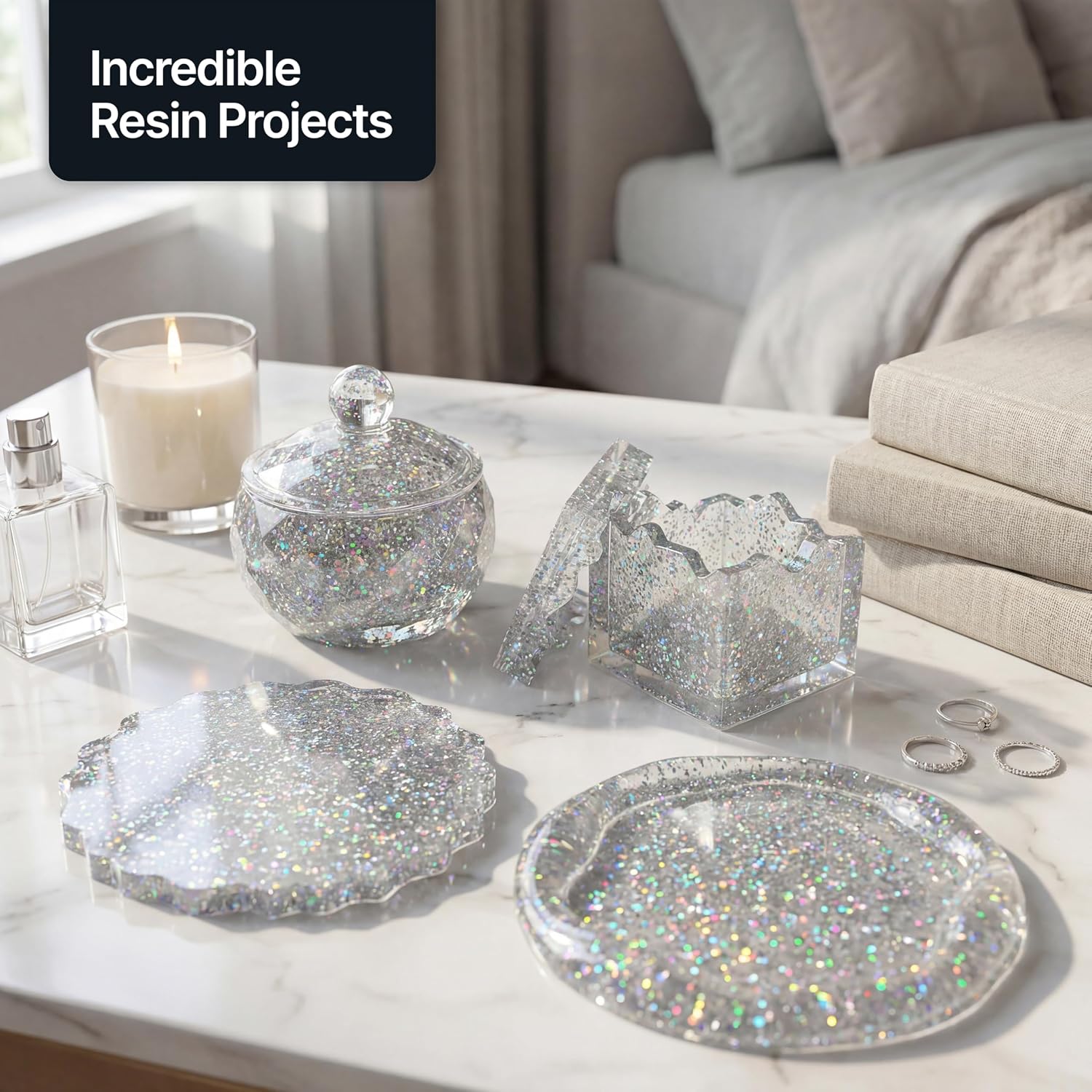 Detalle 2 de Hemway Holographic Silver Glitter Shaker (130g Ultrafine Metallic Flake) for resin, epoxy, crafts & nail art